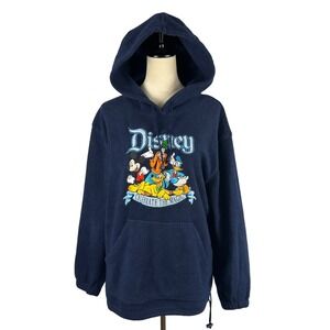 Vintage Disney Fleece Hoodie Sweatshirt Mickey Mouse Donald Goofy Women Large